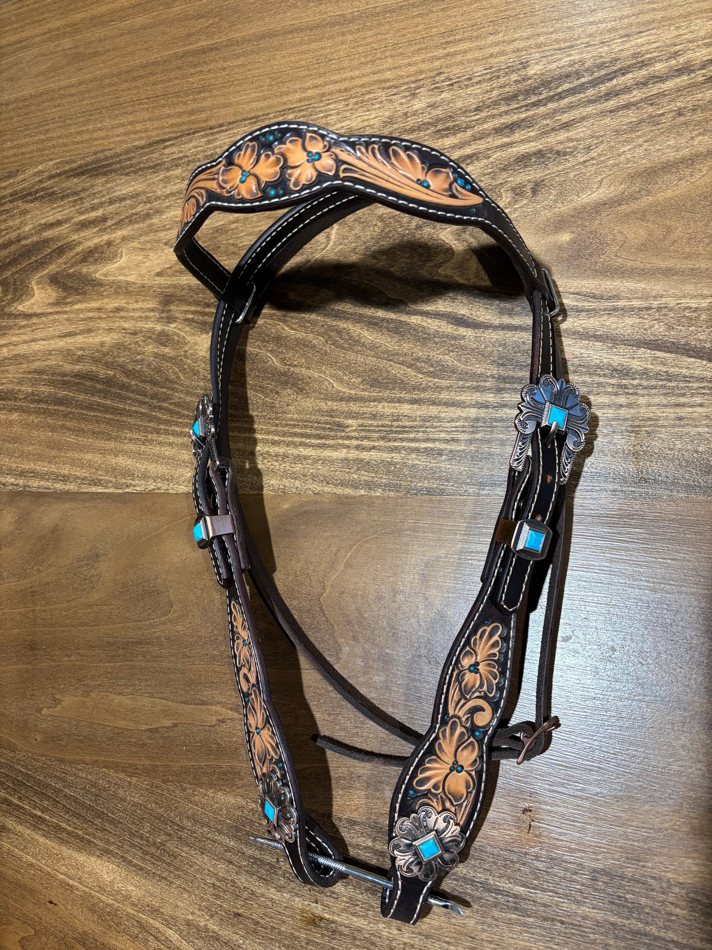 Turqouise tooled headstall