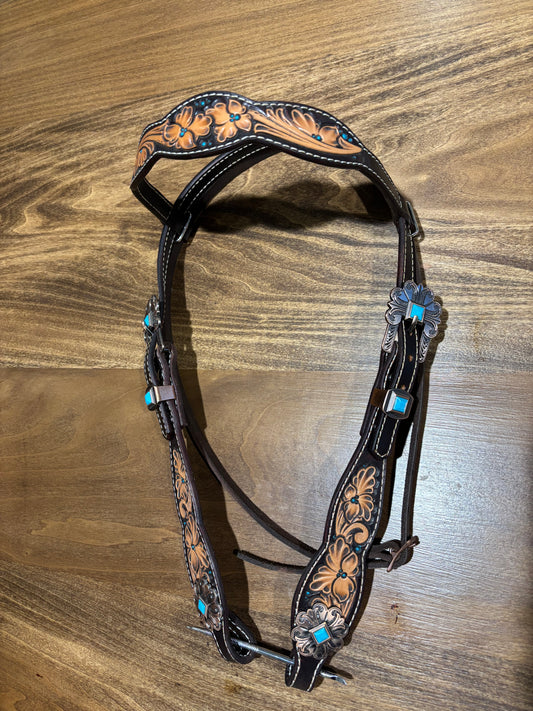 Turqouise tooled headstall