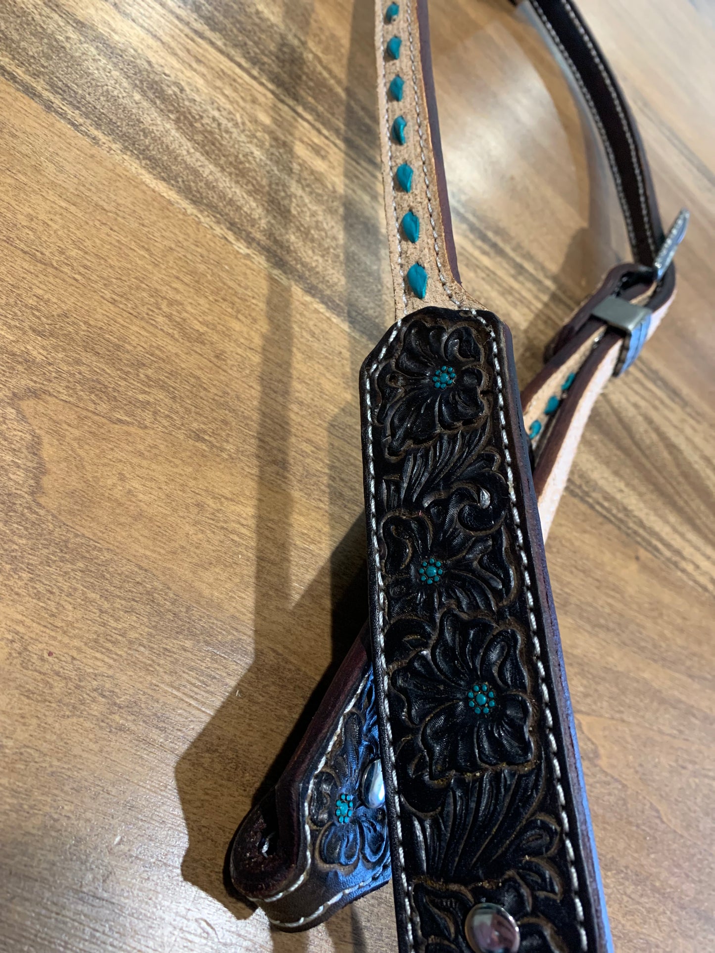 Turquoise Buckstitched Bridle